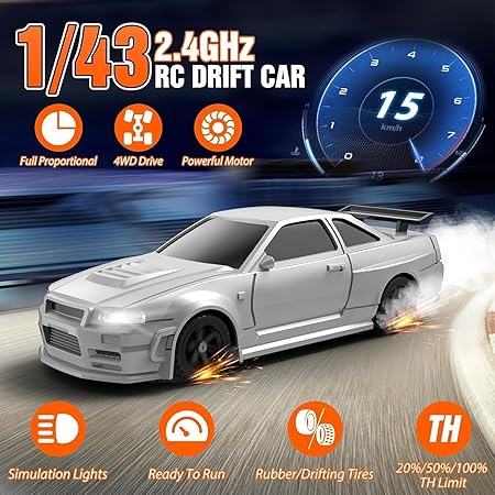 1:43 Nissan Skyline R34 GTR RC Desktop Drift Car with Gyro – 4WD